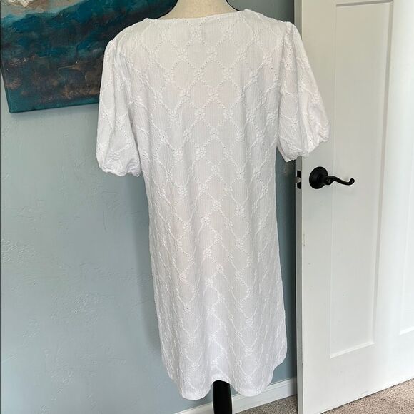 Susan Graver Petite Knit Eyelet Elbow Sleeve Fully Lined Dress *slight flaw* - Picture 6 of 6